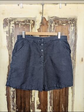 Wrap London 100% Linen Navy Button Fly Shorts Size 6 Coastal Minimalist